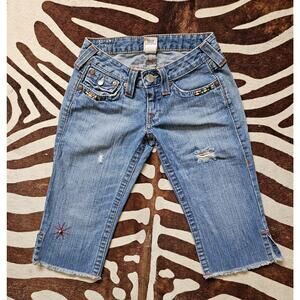 Vintage Y2K True Religion Capris Joey Crop Jeans Beading Size 26